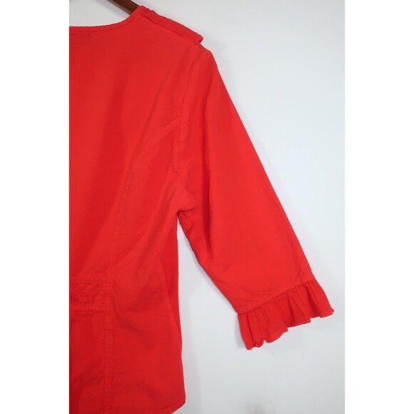 Gretty Zueger Red Ruffle Collar Button Down Shirt 100% Cotton Top Boho Size XL - Picture 9 of 9